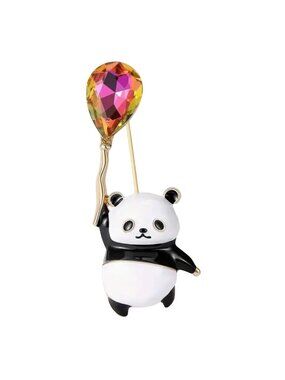 Cute Panda Enamel Brooch With Colorful Balloon Pin For Women & Kids